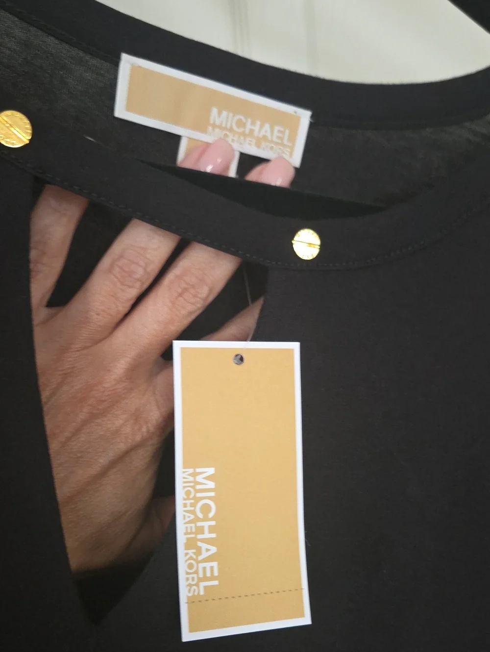 NWT -Michael Kors Black Short-Sleeve Top with Gold Details